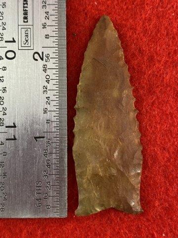 Dalton Indian Artifact Arrowhead: This is 2&3/8 inches long. It is from Missouri. KEY WORDS: NATIVE AMERICAN INDIAN ARTIFACT ARTIFACTS ARROWHEAD ARROWHEADS MISSISSIPPIAN QUAPAW CADDO POTTERY COINS