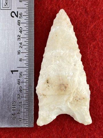 Dalton Indian Artifact Arrowhead: This is 2 inches long. It is from Missouri. KEY WORDS: NATIVE AMERICAN INDIAN ARTIFACT ARTIFACTS ARROWHEAD ARROWHEADS MISSISSIPPIAN QUAPAW CADDO POTTERY COINS