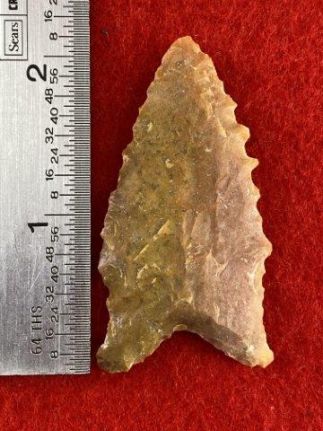 Dalton Indian Artifact Arrowhead: This is 2&1/4 inches long. It is from Missouri. KEY WORDS: NATIVE AMERICAN INDIAN ARTIFACT ARTIFACTS ARROWHEAD ARROWHEADS MISSISSIPPIAN QUAPAW CADDO POTTERY COINS