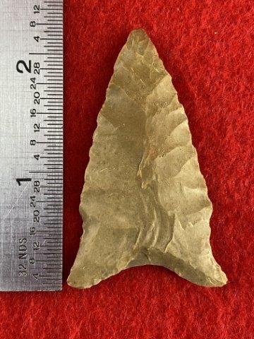 Dalton Indian Artifact Arrowhead: This is 2&1/4 inches long. It is from Missouri. KEY WORDS: NATIVE AMERICAN INDIAN ARTIFACT ARTIFACTS ARROWHEAD ARROWHEADS MISSISSIPPIAN QUAPAW CADDO POTTERY COINS