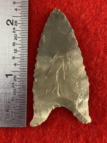 Dalton Indian Artifact Arrowhead: This is 2&1/4 inches long. It is from Missouri. KEY WORDS: NATIVE AMERICAN INDIAN ARTIFACT ARTIFACTS ARROWHEAD ARROWHEADS MISSISSIPPIAN QUAPAW CADDO POTTERY COINS
