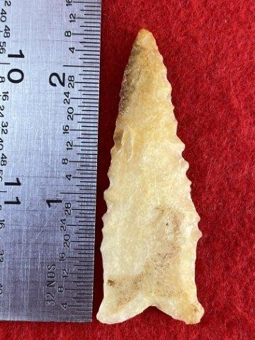 Dalton Indian Artifact Arrowhead: This is 2&3/8 inches long. It is from Missouri. KEY WORDS: NATIVE AMERICAN INDIAN ARTIFACT ARTIFACTS ARROWHEAD ARROWHEADS MISSISSIPPIAN QUAPAW CADDO POTTERY COINS