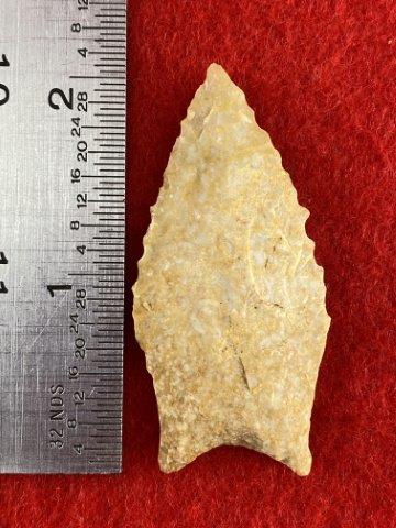 Dalton Indian Artifact Arrowhead: This is 2&1/4 inches long. It is from Missouri. KEY WORDS: NATIVE AMERICAN INDIAN ARTIFACT ARTIFACTS ARROWHEAD ARROWHEADS MISSISSIPPIAN QUAPAW CADDO POTTERY COINS