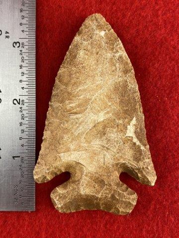 Thebes Indian Artifact Arrowhead: This is 3&1/2 inches long. It is from Missouri. KEY WORDS: NATIVE AMERICAN INDIAN ARTIFACT ARTIFACTS ARROWHEAD ARROWHEADS MISSISSIPPIAN QUAPAW CADDO POTTERY COINS