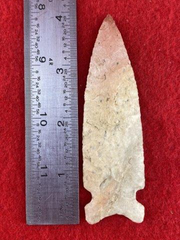 Graham Cave Indian Artifact Arrowhead: This is 4 inches long. This piece is from one of 3 large collections out of Illinois. KEY WORDS: NATIVE AMERICAN INDIAN ARTIFACT ARTIFACTS ARROWHEAD ARROWHEADS MISSISSIPPIAN QUAPAW CADDO POTTERY COINS