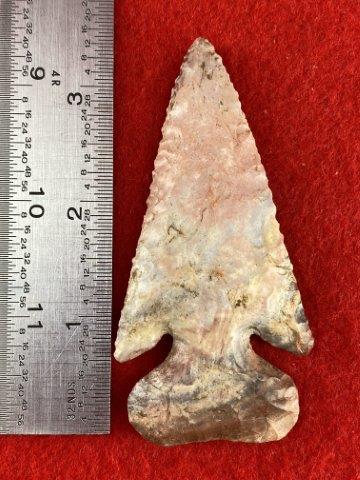 Thebes Indian Artifact Arrowhead: This is 3&1/2 inches long. This piece is from one of 3 large collections out of Illinois. KEY WORDS: NATIVE AMERICAN INDIAN ARTIFACT ARTIFACTS ARROWHEAD ARROWHEADS MISSISSIPPIAN QUAPAW CADDO POTTERY C