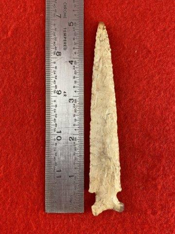Graham Cave Indian Artifact Arrowhead: This is 5 inches long. This piece is from one of 3 large collections out of Illinois. KEY WORDS: NATIVE AMERICAN INDIAN ARTIFACT ARTIFACTS ARROWHEAD ARROWHEADS MISSISSIPPIAN QUAPAW CADDO POTTERY COINS