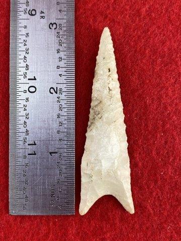 Dalton Indian Artifact Arrowhead: This is 2&7/8 inches long. This piece is from one of 3 large collections out of Illinois. KEY WORDS: NATIVE AMERICAN INDIAN ARTIFACT ARTIFACTS ARROWHEAD ARROWHEADS MISSISSIPPIAN QUAPAW CADDO POTTERY C