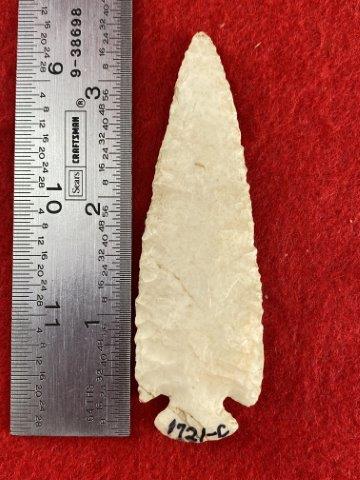Dovetail Indian Artifact Arrowhead: This is 3&1/2 inches long. This piece is from one of 3 large collections out of Illinois. KEY WORDS: NATIVE AMERICAN INDIAN ARTIFACT ARTIFACTS ARROWHEAD ARROWHEADS MISSISSIPPIAN QUAPAW CADDO POTTERY C