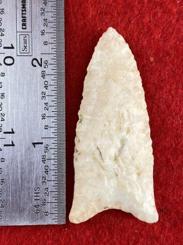 Dalton Indian Artifact Arrowhead: This is 2&3/8 inches long. This piece is from one of 3 large collections out of Illinois. KEY WORDS: NATIVE AMERICAN INDIAN ARTIFACT ARTIFACTS ARROWHEAD ARROWHEADS MISSISSIPPIAN QUAPAW CADDO POTTERY C