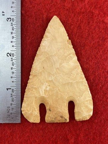 Calf Creek: This is 3 inches long. This piece is from the Floyd Ritter Collection and is being sold as modern. KEY WORDS: NATIVE AMERICAN INDIAN ARTIFACT ARTIFACTS ARROWHEAD ARROWHEADS MISSISSIPPIAN QUAPAW CADDO 
