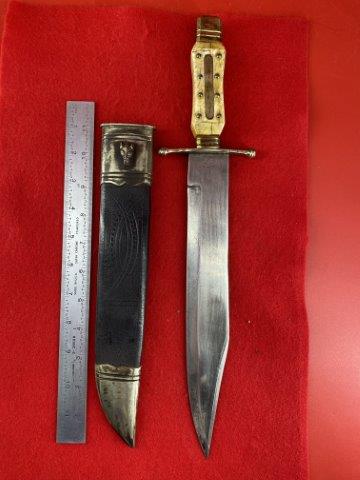 I.H. BCHINTZ Sanfran C1800 CaI Knife: It is 16 inches long. This artifact is from a Northern Illinois Collection. KEY WORDS: NATIVE AMERICAN INDIAN ARTIFACT ARTIFACTS ARROWHEAD ARROWHEADS MISSISSIPPIAN QUAPAW CADDO POTTERY COINS