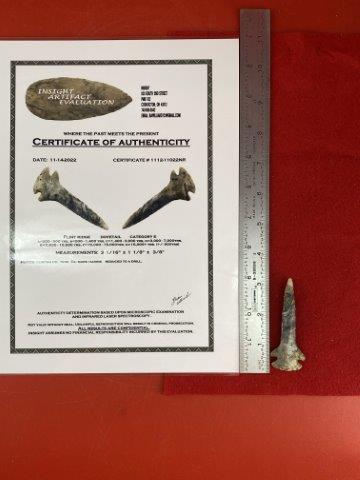 Dovetail with COA: Please see picture for measurment. It is from Clinto County Ohio. ex- Mark Harris collection. Comes with an Insight Laser Certificate of Authenticity. These artifacts are from multiple collections fro