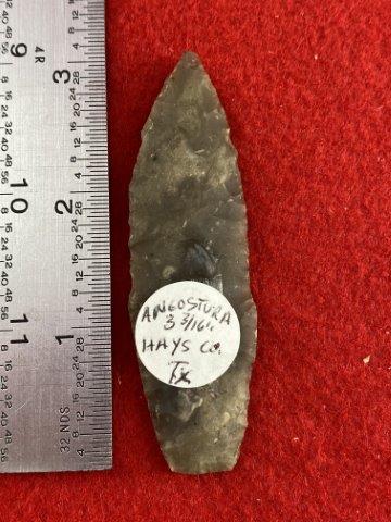 Angostura Indian Artifact Arrowhead: Please see picture for measurement. It is from Hays County Texas. All artifacts came from the great state of Texas. Ex-Warren & Darla Suleske Collection, they are pictured in Who Who's #12. They have 