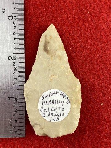 Harahay Knife Indian Artifact Arrowhead: Please see picture for measurement. It is from Bell County Texas. All artifacts came from the great state of Texas. Ex-Bill Arnold, Warren & Darla Suleske Collection, they are pictured in Who Who's #1