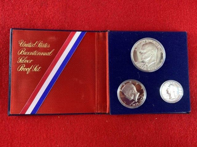 Bicentennial Silver Proof Set Coins: KEY WORDS: NATIVE AMERICAN INDIAN ARTIFACT ARTIFACTS ARROWHEAD ARROWHEADS MISSISSIPPIAN QUAPAW CADDO POTTERY COINS MORGAN DOLLAR PEACE DOLLAR SILVER COINS