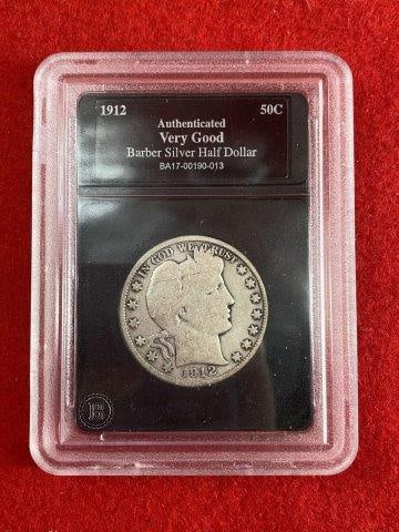 1912 Barber 1/2 Dollar Coins: KEY WORDS: NATIVE AMERICAN INDIAN ARTIFACT ARTIFACTS ARROWHEAD ARROWHEADS MISSISSIPPIAN QUAPAW CADDO POTTERY COINS MORGAN DOLLAR PEACE DOLLAR SILVER COINS