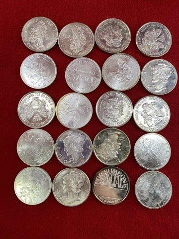 20 Assorted 1oz Silver Rounds               Coins (1 of 2)