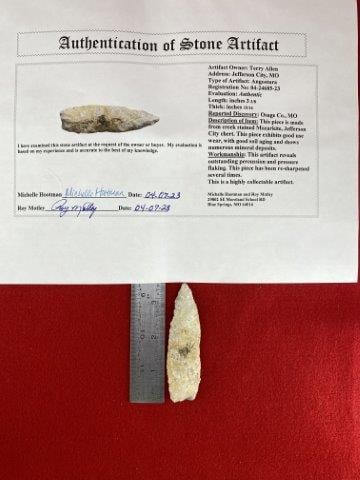 Angostura with COA: Please see picture for measurement. It is from Osage County Missouri. ex- Terry Allen Collection. Comes with a Motley Certificate of Authenticity. These artifacts are from multiple collections from ar