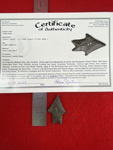 Pedernales with COA: Please see picture for measurement. It is from McLennan County Texas. It comes with a Ken Partain Certificate of Authenticity. These artifacts are from multiple collections from around the United Stat