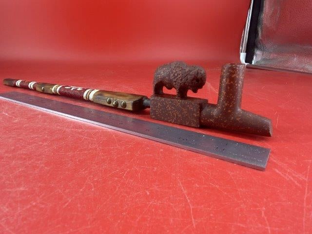 Buffalo Catalinite Pipe w/ Beaded Stem             Indian Artifact Arrowhead (1 of 7)