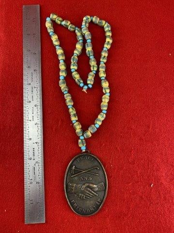1793 George Washington Trade Pendant with Trade Bead Necklace         Indian Artifact Arrowhead (1 of 2)