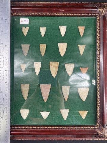 Group of Very Nice Arrow Points from the Nelson Collection Indian Artifact Arrowhead: Frame is included. Please see picture for measurement. These artifacts are from The Leonard & Vivian Nelson Collection. They were lifelong farmers with ancesteral roots in Dekalb County Illinois. Leon