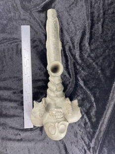 Huge Stone Human Skull Effigy Pipe from Contemporary Collection of the late Floyd Ritter     Indian: Please see picture for measurement. These artifacts are from multiple collections from around the United States. KEY WORDS: NATIVE AMERICAN INDIAN ARTIFACT ARTIFACTS ARROWHEAD ARROWHEADS MISSISSIPPIAN