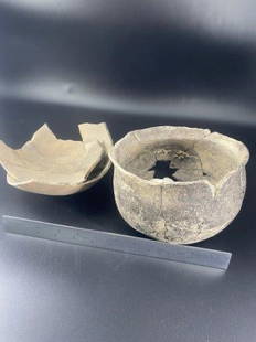 (2) Caddo Bowls (Project) Pottery: Please see picture for measurement. It has been broken & glued. These artifacts are from multiple collections from around the United States. KEY WORDS: NATIVE AMERICAN INDIAN ARTIFACT ARTIFACTS