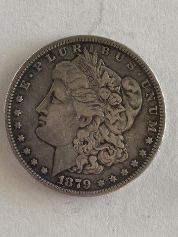 1879 Morgan Silver Dollar: Please see picture for Date & Mint Mark. KEY WORDS: NATIVE AMERICAN INDIAN ARTIFACT ARTIFACTS ARROWHEAD ARROWHEADS MISSISSIPPIAN QUAPAW CADDO POTTERY COINS MORGAN DOLLAR PEACE DOLLAR SILVER COINS