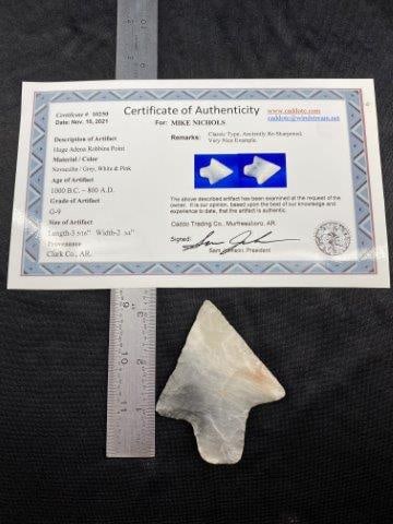 Huge Adena Robbins Point     with COA (1 of 6)