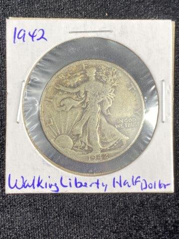 Walking Liberty Half Dollar: KEY WORDS: NATIVE AMERICAN INDIAN ARTIFACT ARTIFACTS ARROWHEAD ARROWHEADS MISSISSIPPIAN QUAPAW CADDO POTTERY COINS MORGAN DOLLAR PEACE DOLLAR SILVER COINS