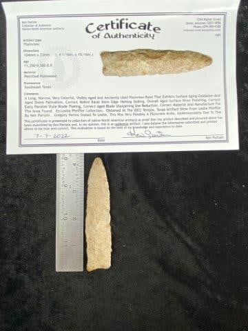 Plainview with COA: It is from Southeast Texas. ex- Leslie Pfeiffer Collection. It comes with a Ken Partain Certificate of Authenticity. Please see picture for measurement. These artifacts are from multiple collections f