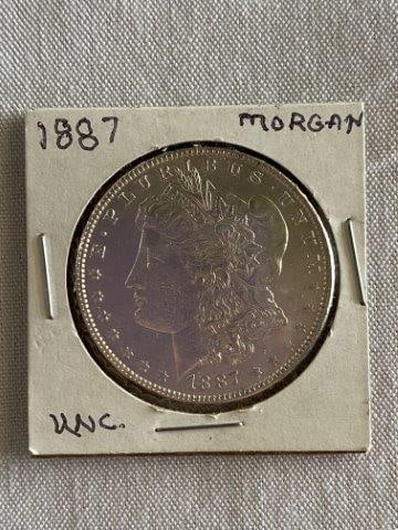 Morgan Silver Dollar: Please see picture for date & mint mark. KEY WORDS: NATIVE AMERICAN INDIAN ARTIFACT ARTIFACTS ARROWHEAD ARROWHEADS MISSISSIPPIAN QUAPAW CADDO POTTERY COINS MORGAN DOLLAR PEACE DOLLAR SILVER COINS