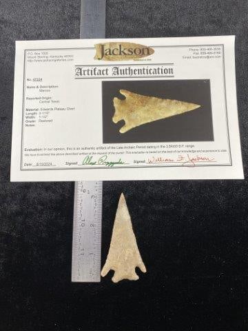Marcos with COA: It is from Central Texas. It comes with a Jackson Certificate of Authenticity. Please see picture for measurement. These artifacts are from multiple collections from around the United States. KEY WORD
