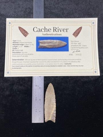 Clovis with COA: It is from Fulton County, Kentucky. ex - Robert Hall Collection. It comes with a Tom Morse Certificate of Authenticity. Please see picture for measurement. These artifacts are from multiple collection