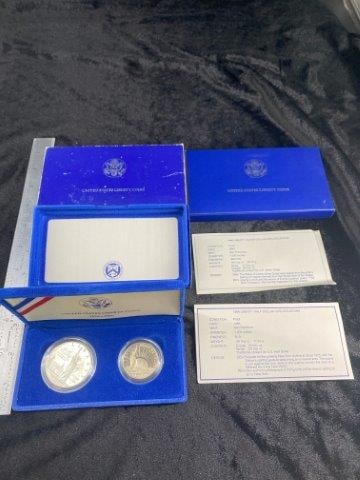 1986 Statue of Liberty Silver Dollar and Half Dollar: Please see picture for measurement. Now taking in consignments for pre-1980 baseball cards , coins & arrowheads etc. Call anytime for details 501-590-6771. KEY WORDS: NATIVE AMERICAN INDIAN ARTIFACT A