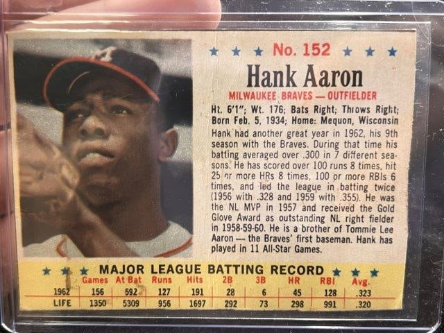 1962 Post Hank Aaron Baseball Card (1 of 2)