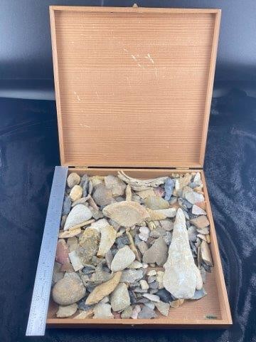 Large wood cigar box of arrowheads (1 of 6)