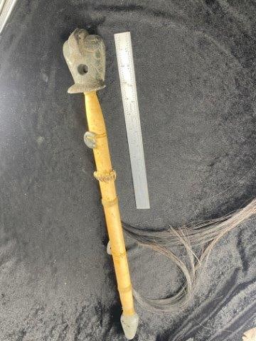 Large Turkey Effigy Stone Pipe with Wooden & Stone Stem Indian Artifact Arrowhead (1 of 10)