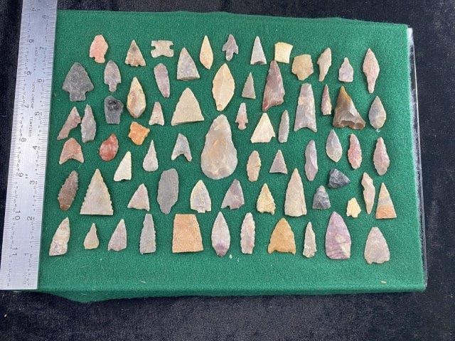 Frame of Neolithics, Riker Frame IS included Indian Artifact Arrowhead (1 of 5)