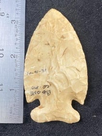 3 & 1/4" Thebes from Boone County, Missouri Indian Artifact Arrowhead ex - Hoots Collection 1970's
