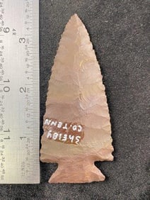 3 & 3/8" Apple Creek from Shelby County Tennessee Indian Artifact Arrowhead ex - Hoots Collection