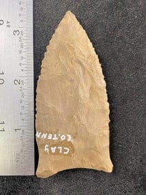 3 & 3/8" Plainview from Clay County, Tennessee Indian Artifact Arrowhead ex - Hoots Collection