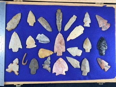 Excellent Arrowheads, Pendants etc. Frame NOT included Indian Artifact Arrowhead