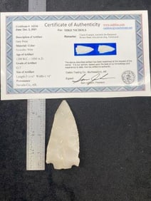 Novaculite Gary Point with Sam Johnson COA from Nevada County, Arkansas Indian Artifact Arrowhead