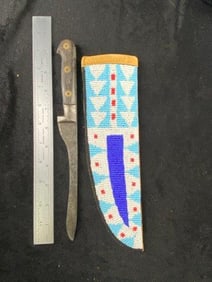 Beaded Sheath with Knife Indian Artifact Arrowhead