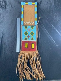 Beaded Pipe Bag 17 & 1/2" with Fringe Indian Artifact Arrowhead