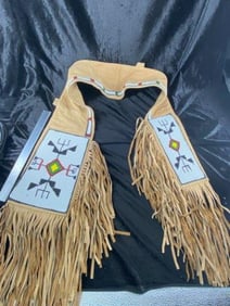 47" Beaded Leather Gun Scabbord Indian Artifact Arrowhead