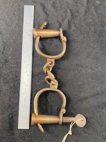 Civil War Era Iron Hand Cuffs with Key Indian Artifact Arrowhead (1 of 5)
